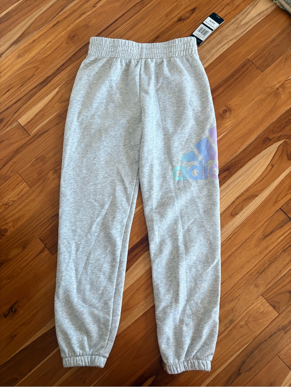 adidas Kids Heather Gray Jogger Sweatpants with Iridescent Logo
